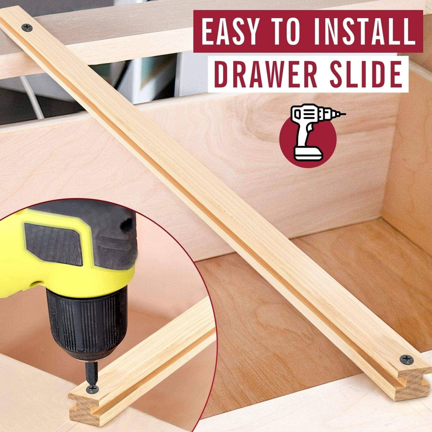 20-Inch Basic Vintage Wood Drawer Slide, Center Guide Track, cut to size, (Corresponding metal slide sold separately) Vintage Slides