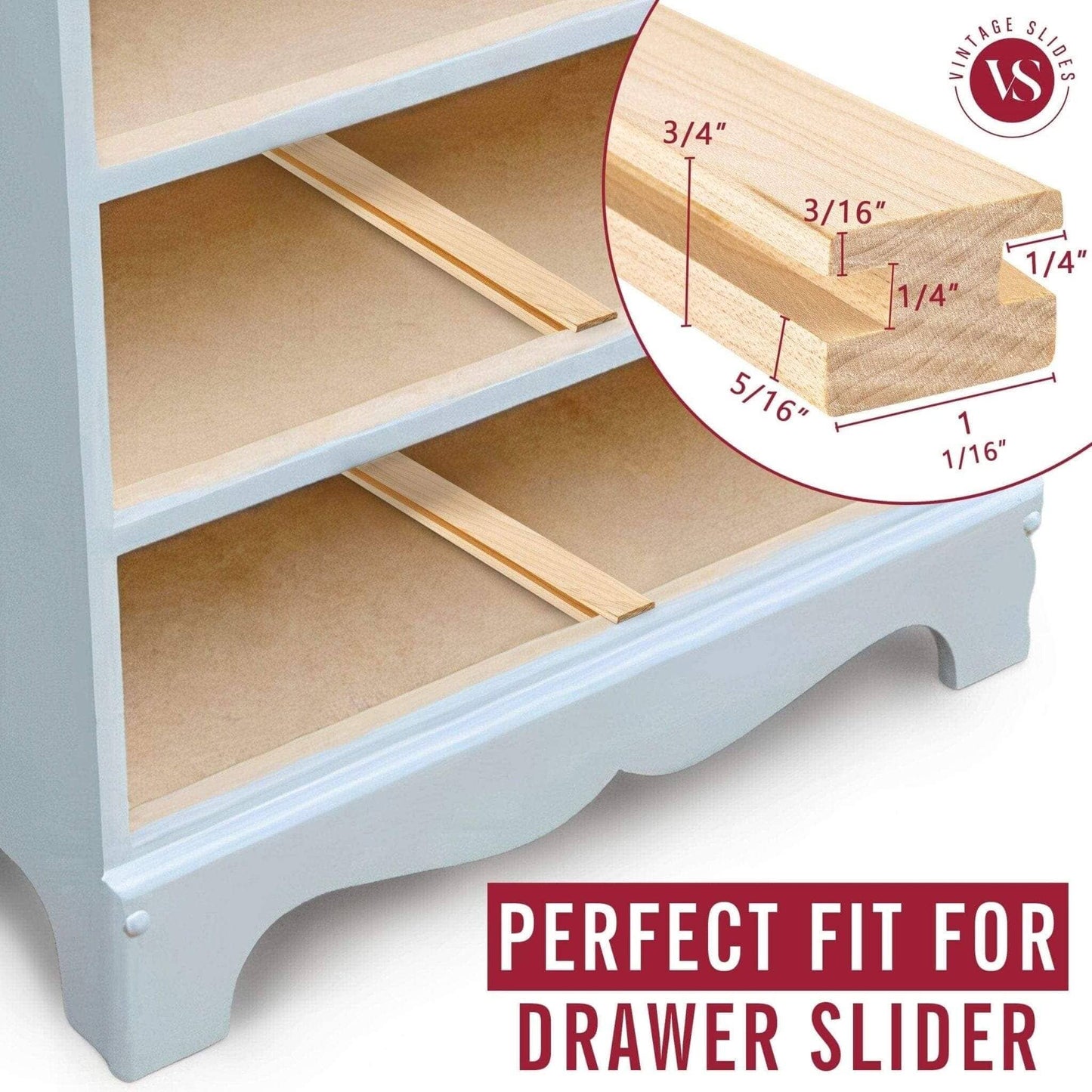 20-Inch Basic Vintage Wood Drawer Slide, Center Guide Track, cut to size, (Corresponding metal slide sold separately) Vintage Slides