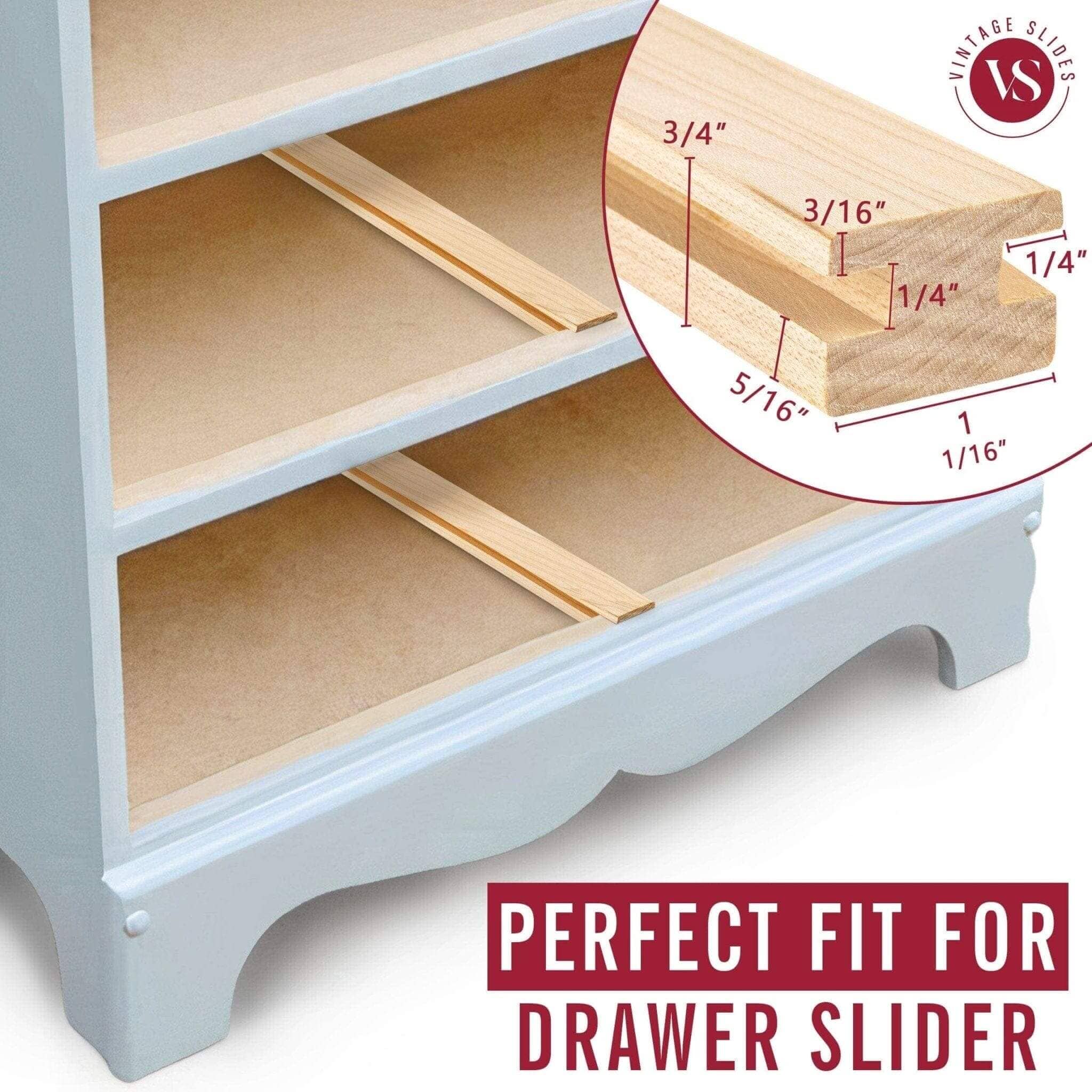20-Inch Basic Vintage Wood Drawer Slide, Center Guide Track, cut to size, (Corresponding metal slide sold separately) Vintage Slides
