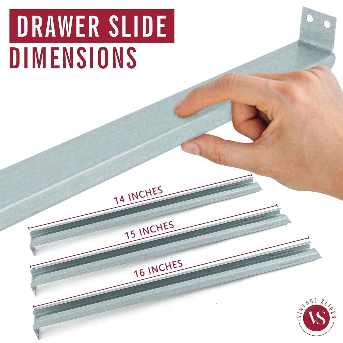 13 inch Basic Metal Drawer Slide, center under drawer track - Vintage Slides