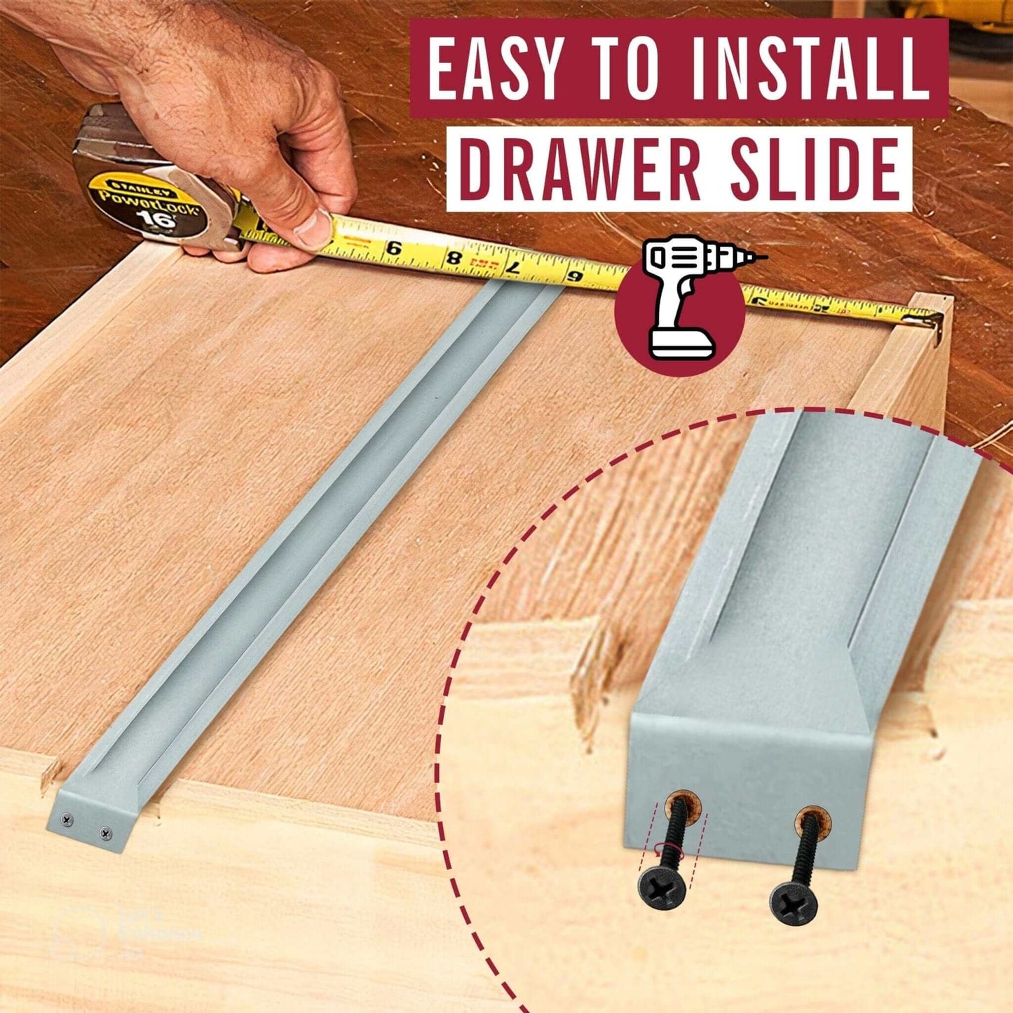 13 inch Basic Metal Drawer Slide, center under drawer track - Vintage Slides