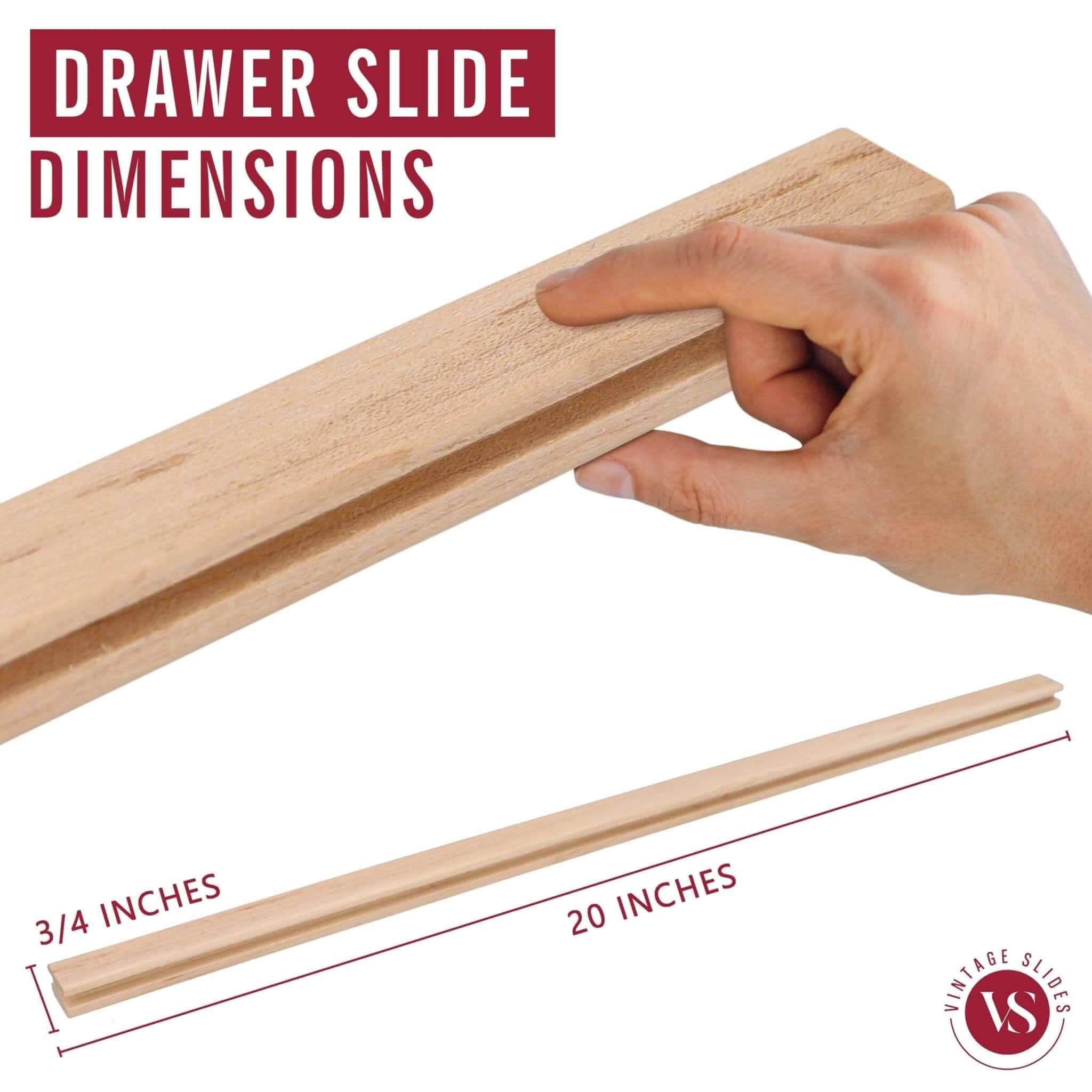 20-Inch SKINNY Basic Vintage Wood Drawer Slide, Center Guide Track, cut to size, (Corresponding metal slide not available) Vintage Slides 