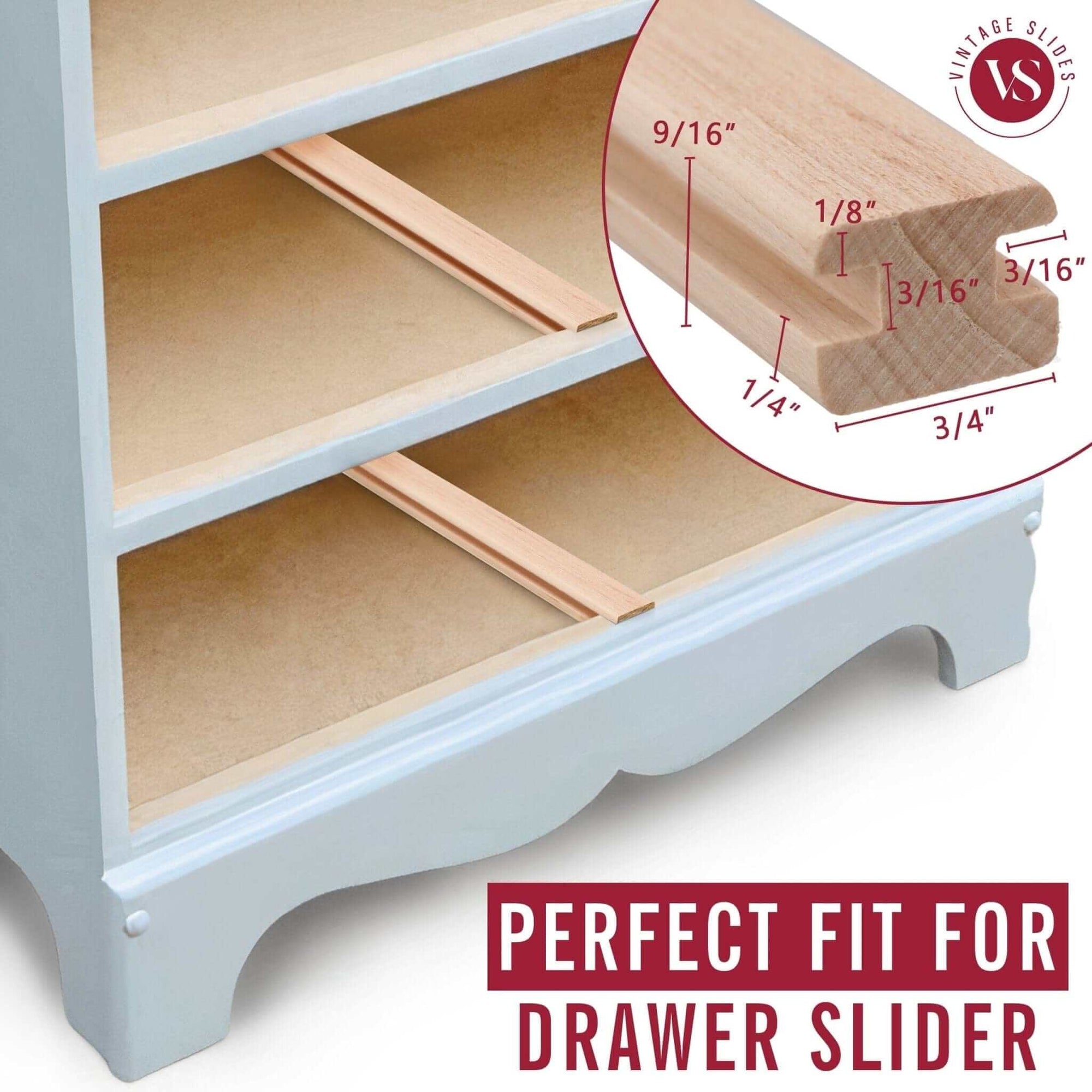 20-Inch SKINNY Basic Vintage Wood Drawer Slide, Center Guide Track, cu ...