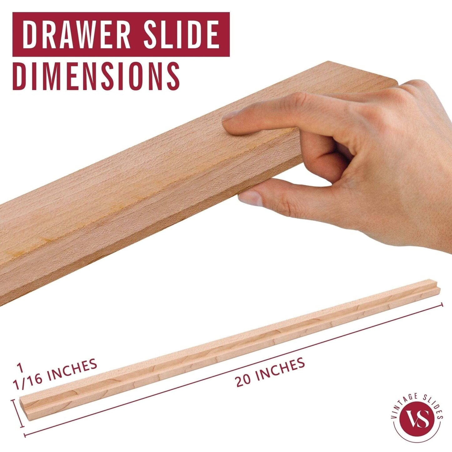 20-Inch Wide-T Vintage Wood Drawer Slide, Center Guide Track, cut to size, (Corresponding metal slide sold separately) Vintage Slides 